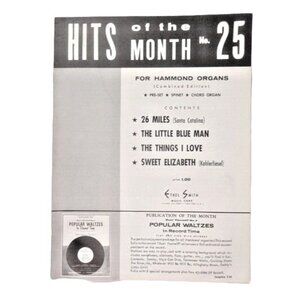 Sheet Music Hits of the Month No. 25 For Hammond Organs Vintage 1958 Ethel Smith